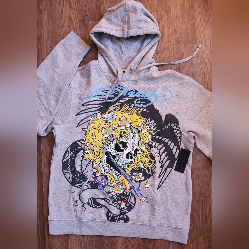 Large grey Ed hardy hoodie